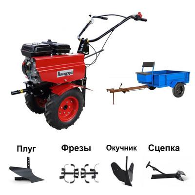 Купить Мотоблок АВАНГАРД АМБ-1М с двигателем КАДВИ 170F 7,0 л.с. (колеса 4х10) С прицепом. В комплекте: плуг, сцепка, распашник, фрезы в Минске с Доставкой по РБ