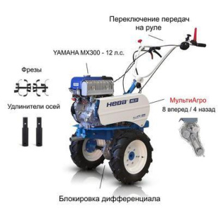 Мотоблок Нева МБ23-МультиАгро Yamaha (MX300) PRO с двигателем Yamaha 12 л.с. В комплекте: Фрезы, удлинители осей Мотоблок Нева МБ23-МультиАгро Yamaha (MX300) PRO с двигателем Yamaha 12 л.с. В комплекте: Фрезы, удлинители осей