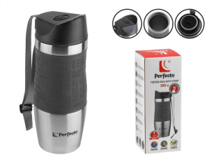 Термокружка с ремешком, 380 мл, нержавеющая сталь, black, PERFECTO LINEA (в индивидуальной упаковке)