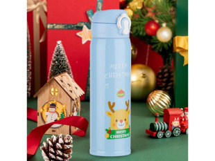 Термос, 500 мл, нержавеющая сталь, MERRY CHRISTMAS, голубой, PERFECTO LINEA
