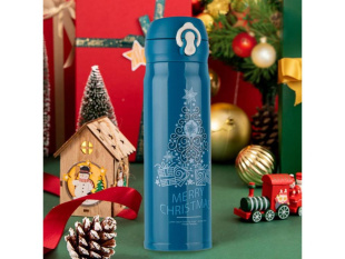 Термос, 500 мл, нержавеющая сталь, MERRY CHRISTMAS, темно-бирюзовый, PERFECTO LINEA