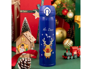 Термос, 500 мл, нержавеющая сталь, MERRY CHRISTMAS, синий, PERFECTO LINEA