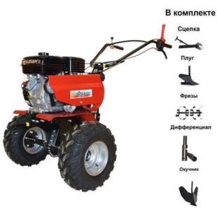 Мотоблок ОКА МБ-1Д2М14 с колесами 19х7.00*8, двигателем Кадви/Lifan 9,0 л.с. В комплекте (плуг, фрезы, сцепка, распашник, дифференциальные удлинители)
