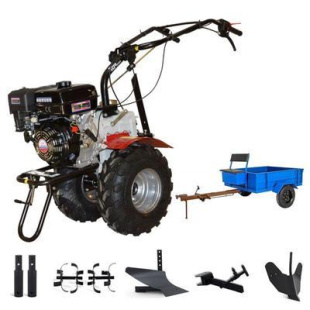 Мотоблок Угра НМБ-1Н10А с прицепом, ВОМ, прониженной передачей и двигателем Кадви/Lifan 177F 9,0 л.с. Колеса 19х7*8. В комплекте (плуг, фрезы, сцепка, распашник)