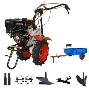 Мотоблок Угра НМБ-1Н10А с прицепом, ВОМ, прониженной передачей и двигателем Кадви/Lifan 177F 9,0 л.с. В комплекте (плуг, фрезы, сцепка, распашник)