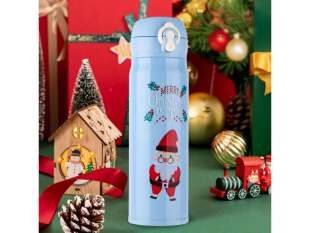 Термос, 500 мл, нержавеющая сталь, MERRY CHRISTMAS, голубой, Санта, PERFECTO LINEA