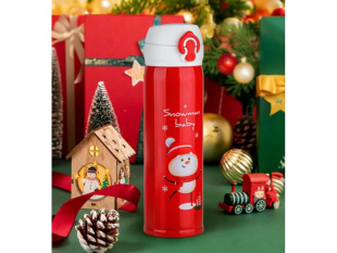 Термос, 500 мл, нержавеющая сталь, MERRY CHRISTMAS, алый, PERFECTO LINEA