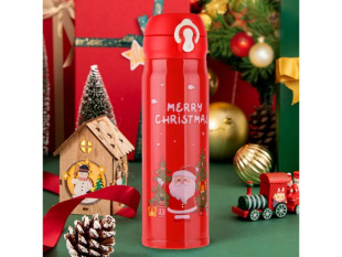 Термос, 500 мл, нержавеющая сталь, MERRY CHRISTMAS, красный, Санта, PERFECTO LINEA