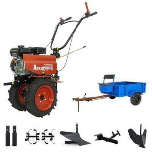 Мотоблок АВАНГАРД АМБ-1М с двигателем Кадви/Lifan 170F 7,0 л.с. (колеса 4х10) С прицепом. В комплекте: плуг, сцепка, распашник, фрезы