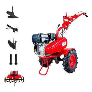 Мотоблок Салют 100 БС-В с двигателем Briggs & Stratton Vanguard 6,5 л.с. В комплекте (Фрезы раздвижные 6 шт., удлинители осей, плуг, сцепка, окучник)