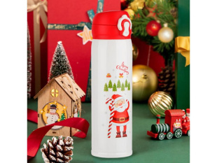 Термос, 500 мл, нержавеющая сталь, MERRY CHRISTMAS, белый, PERFECTO LINEA
