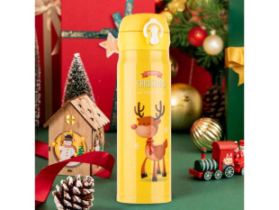 Термос, 500 мл, нержавеющая сталь, MERRY CHRISTMAS, желтый, PERFECTO LINEA