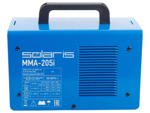 Инвертор сварочный SOLARIS MMA-205i (230В, 10-200 А, 85В, электроды диам. 1.6-4.0 мм, вес 5.1 кг)