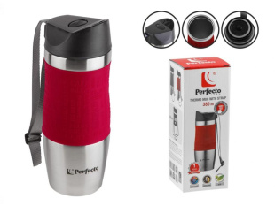 Термокружка с ремешком, 380 мл, нержавеющая сталь, red, PERFECTO LINEA (в индивидуальной упаковке)